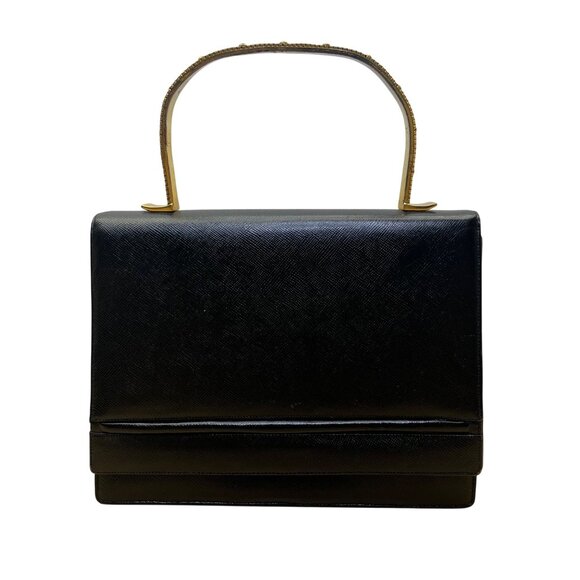 Vintage Igor Women’s Black Leather Gold Handle Structured Elegant Purse - Picture 1 of 10